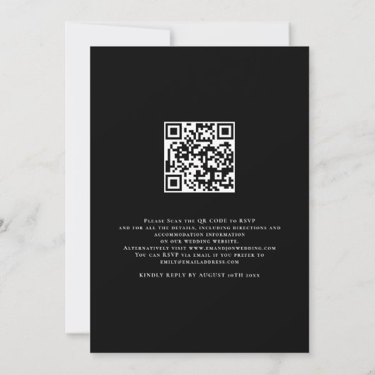 Modern script we QR Code Weddenschap Black Kaart (Achterkant)