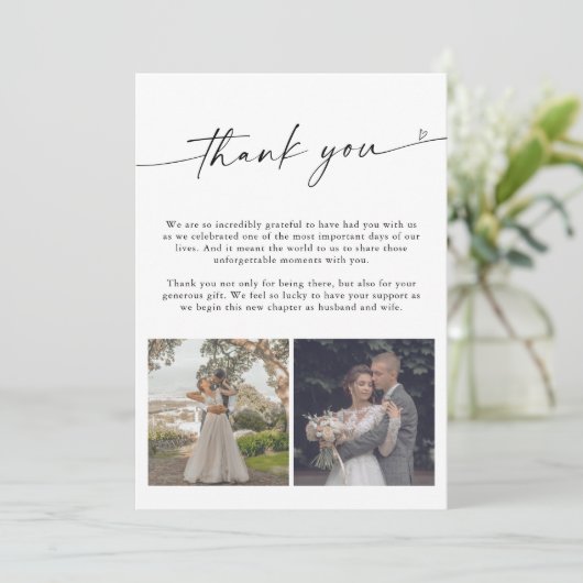 Modern Script Wedding 2 foto's Dank u kaart (Staand voorkant)