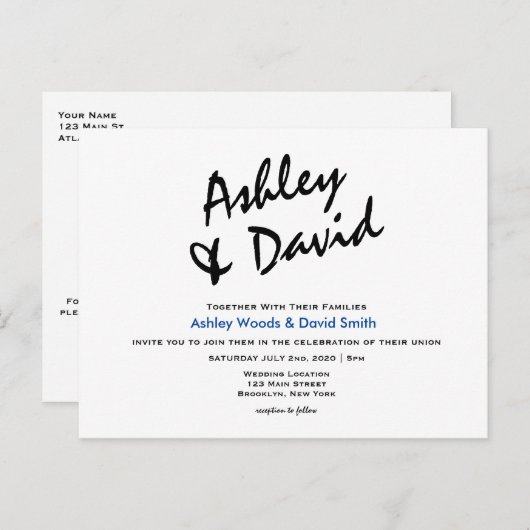 Modern Script Wedding Briefkaart (Voorkant / Achterkant)