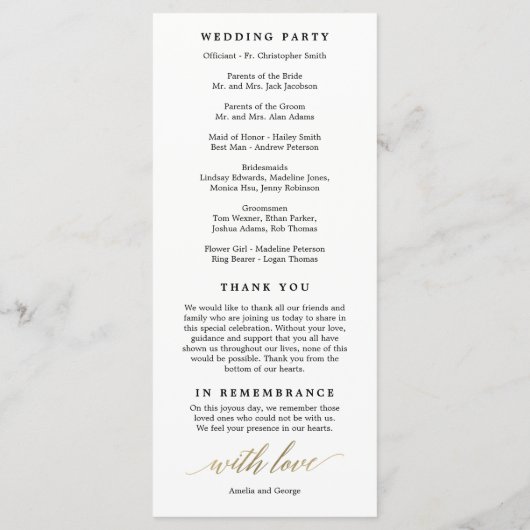 Modern Script Wedding Ceremony Program Faux Gold Programma (Achterkant)