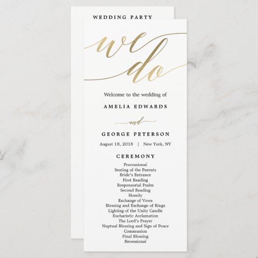 Modern Script Wedding Ceremony Program Faux Gold Programma (Voorkant / Achterkant)