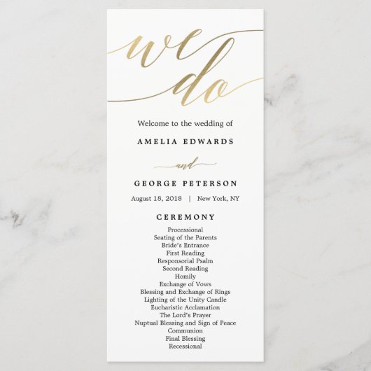 Modern Script Wedding Ceremony Program Faux Gold Programma (Voorkant)