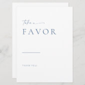 Modern Script Wedding Favors Sign | Blauw (Voorkant / Achterkant)