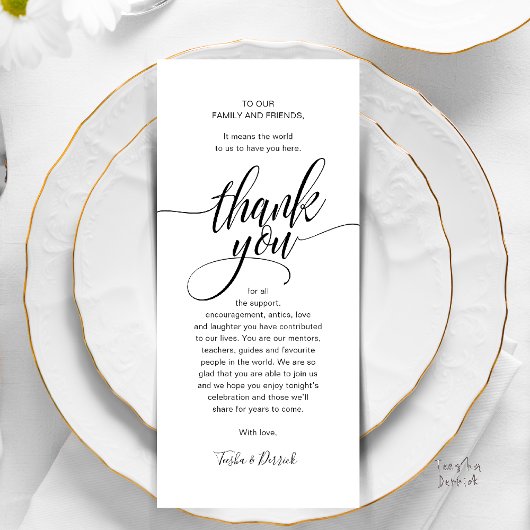 Modern Script Wedding Guest Diner Bedankt Programma