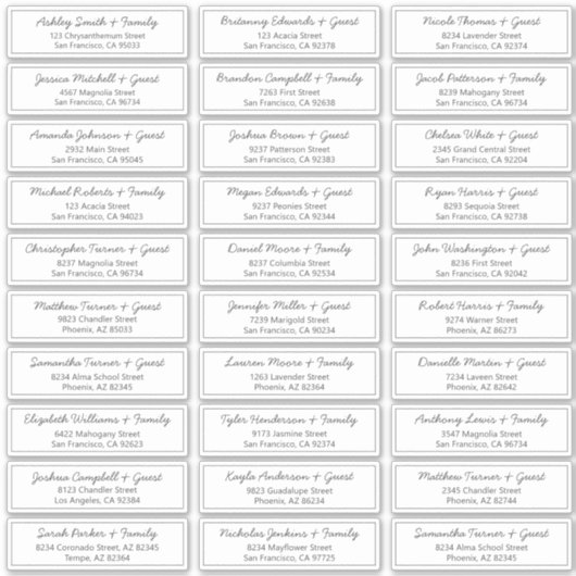 Modern Script Wedding Guest Names Adres Sticker (Voorkant)