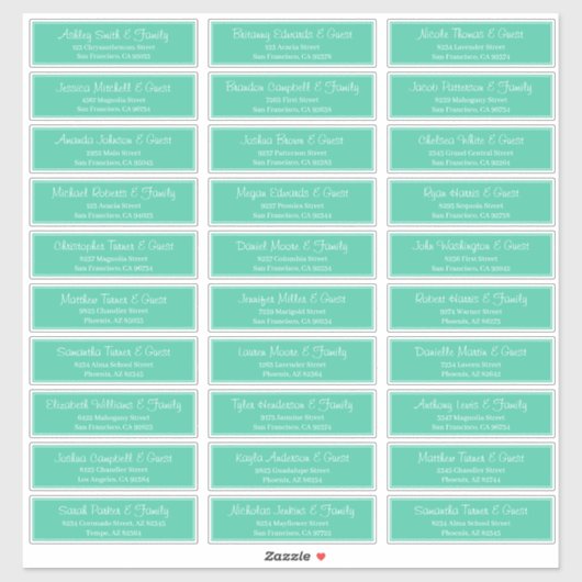 Modern Script Wedding Guest Names Adres Sticker (Vel)