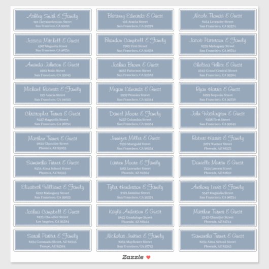 Modern Script Wedding Guest Names Adres Sticker (Vel)
