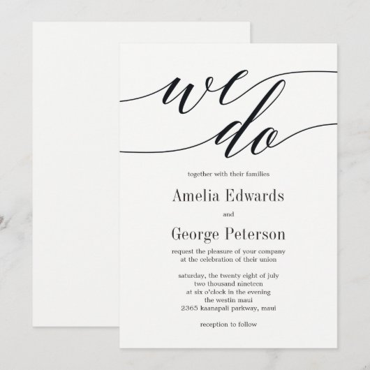 Modern Script Wedding Invitation Kaart (Voorkant / Achterkant)