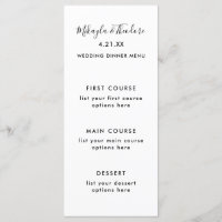 Modern Script Wedding Menu Kaart Effen kleur Terug