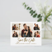 Modern Script Wedding Save the Date Photo Collage Briefkaart (Staand voorkant)