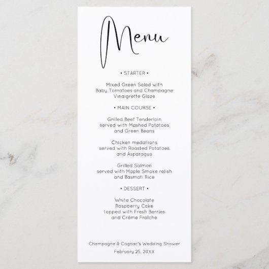 Modern Script Wedding Shower Menu (Voorkant)