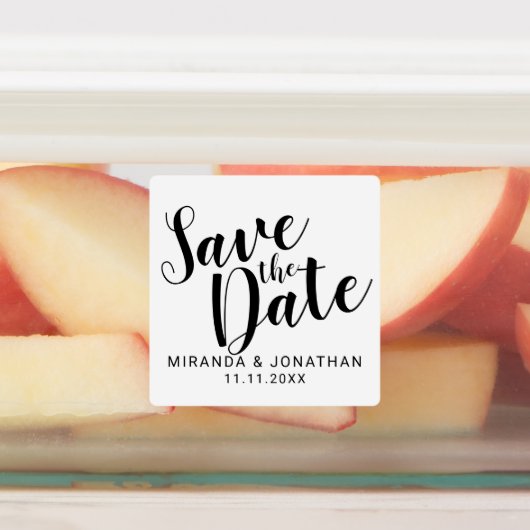 Modern Script Wedding Sla de datumlabels op Labels (Aangebracht)
