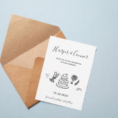 Modern Script Wedding with Minimal Line Art Kaart