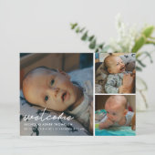 Modern Script "Welcome" 4-Photo Baby Birth Aankondiging (Staand voorkant)