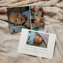 Modern Script "Welcome" 4-Photo Baby Birth Aankondiging