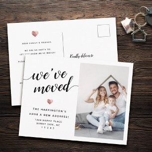 Modern Script We've Moved Rose Gold Photo Moving Aankondigingskaart