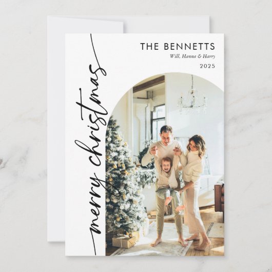 Modern Script What A Year Merry Christmas Photo Feestdagenkaart (Voorkant)