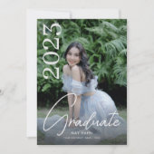 Modern Script White Photo Afstuderen Kaart (Voorkant)