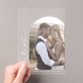 Modern Script White Photo Wedding Bewaar de datum Acryl Uitnodigingen (Insitu (Draagbaar))