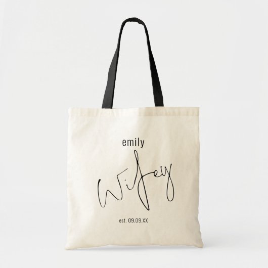 Modern Script Wifey Name Wedding Date Tote Bag (Voorkant)