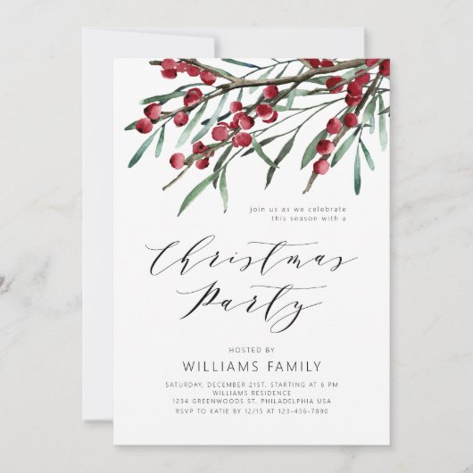 Modern Script Winter Berries Kerstfeest Kaart (Voorkant)