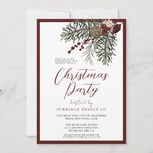 Modern Script Winter Berries Kerstfeest Kaart (Voorkant)