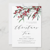 Modern Script Winter Berries Kerstthee Kaart (Voorkant)