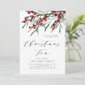 Modern Script Winter Berries Kerstthee Kaart (Staand voorkant)