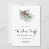 Modern Script Winter Berries Pine Christmas Party Kaart (Voorkant)