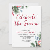 Modern script Winter Holly Berries Holiday Soiree Kaart (Voorkant)