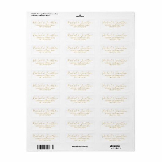 Modern Script Wit en Goud Bruiloft Etiket (Full Sheet)