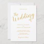 Modern Script Wit en Goud Bruiloft Kaart (Voorkant)
