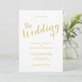 Modern Script Wit en Goud Bruiloft Kaart (Staand voorkant)