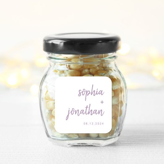 Modern Script Wit en Lavendel | Bruiloft Vierkante Sticker