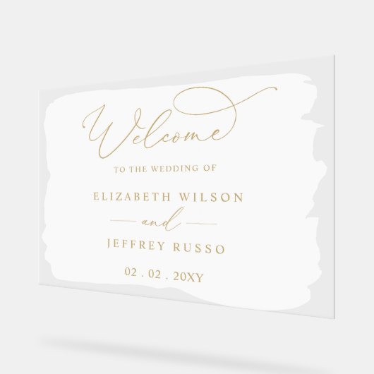 Modern Script Wit Goud Bruiloft Welkomstbord Acryl Bord (Hoek)