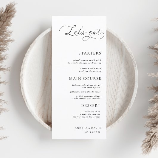 Modern Script Wit Minimalist Let's Eat Wedding Menu