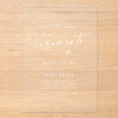 Modern Script Witte Portugese bruiloft Acryl Uitnodigingen (Voorkant)