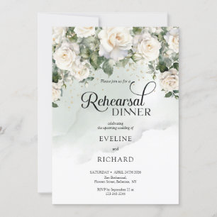 Modern script witte rozen en gouden repetitie kaart