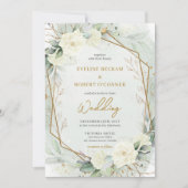 Modern script witte rozen eucalyptus bruiloft kaart (Voorkant)