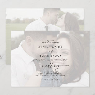 Modern script   Zachte horizontale fotobruiloft Kaart