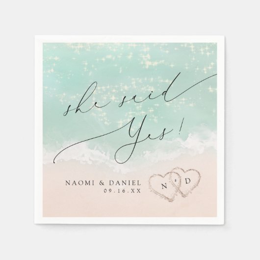 Modern Script Zand Harten Zij Zei Ja Huwelijk Servet (Voorkant)