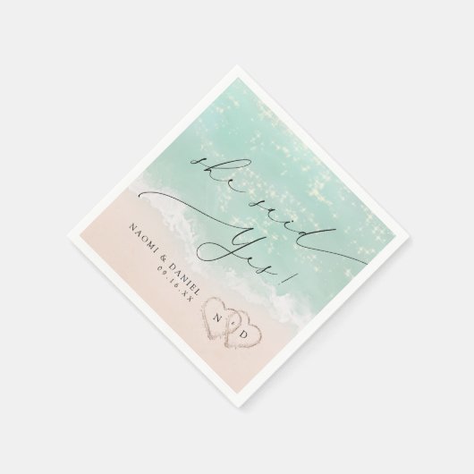 Modern Script Zand Harten Zij Zei Ja Huwelijk Servet (Hoek)