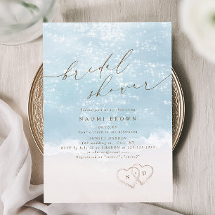 Modern Script Zand Hartjes Strand Bruidsmeisjesfee Kaart