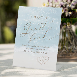 Modern Script Zand Hartjes Strand Foto Gastboek Reclamebord Met Voetstuk