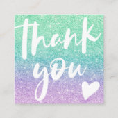 Modern script zeemeermin glitter blauwgroen bedank vierkante visitekaartje (Voorkant)