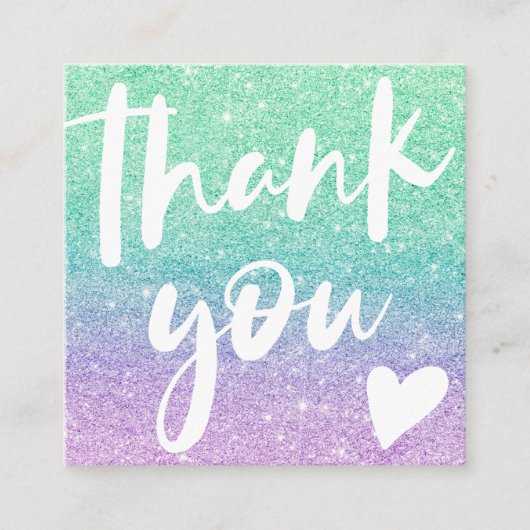 Modern script zeemeermin glitter blauwgroen bedank vierkante visitekaartje (Voorkant)
