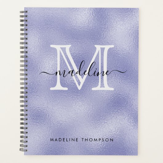 Modern script zeer Peri Paarse Foil Monogram Planner (Voorkant)