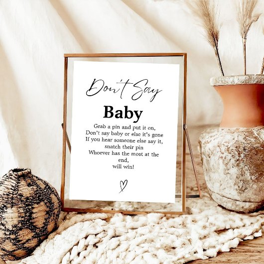 Modern Script Zeg niet Baby Baby shower Game teken Poster