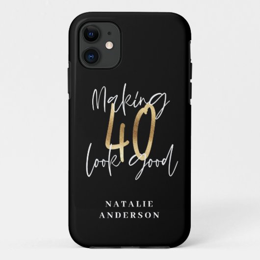 Modern script zwart en goud 40e verjaardag Case-Mate iPhone case (Achterkant)