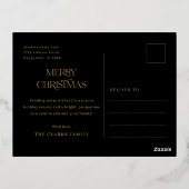 Modern Script Zwart en Goud Foto Kerstmis Folie Feestdagen Briefkaart (Achterkant)